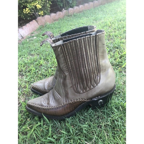 Denver Brand Western Cowboy Boots Ankle Size 8 Mens Pull On Gray Nice Stitching - Picture 5 of 8